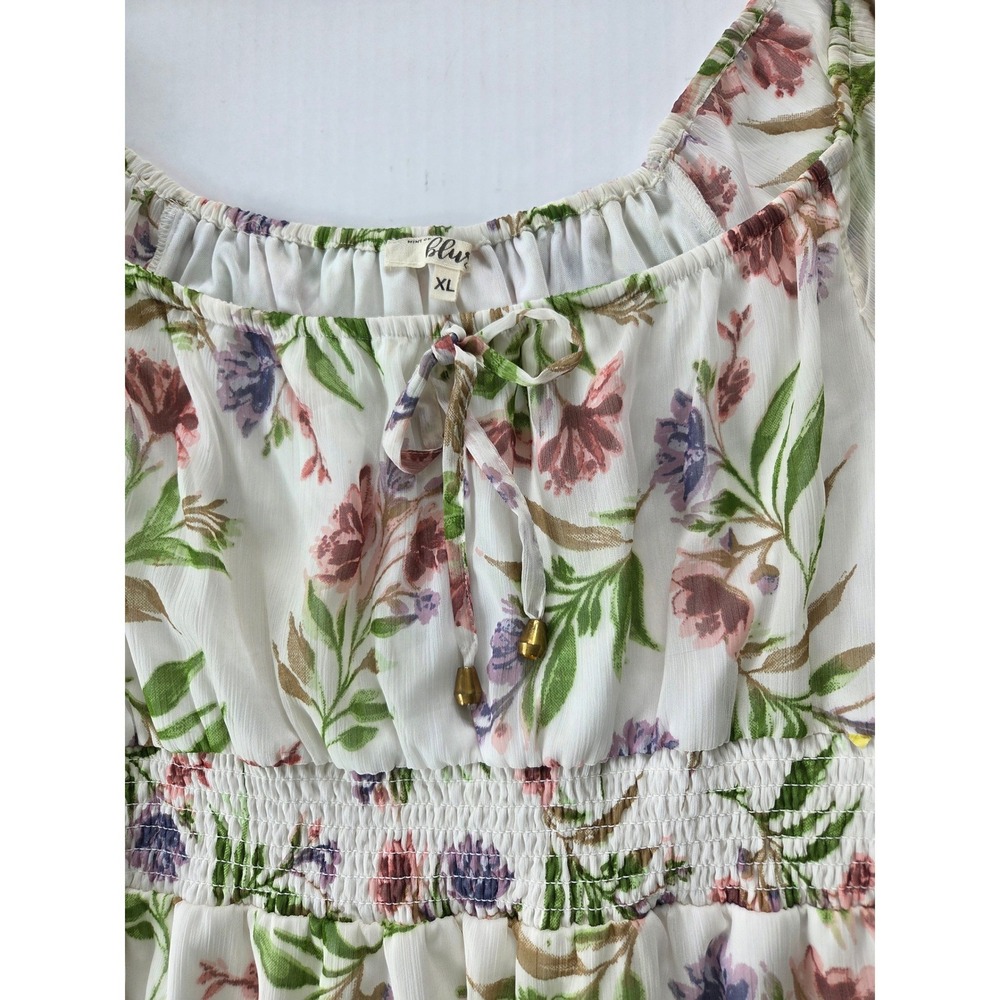 Mint of Blush Floral Smocked Mini Dress XL White Pink Purple Ruffle Tiered Boho - Picture 2 of 6